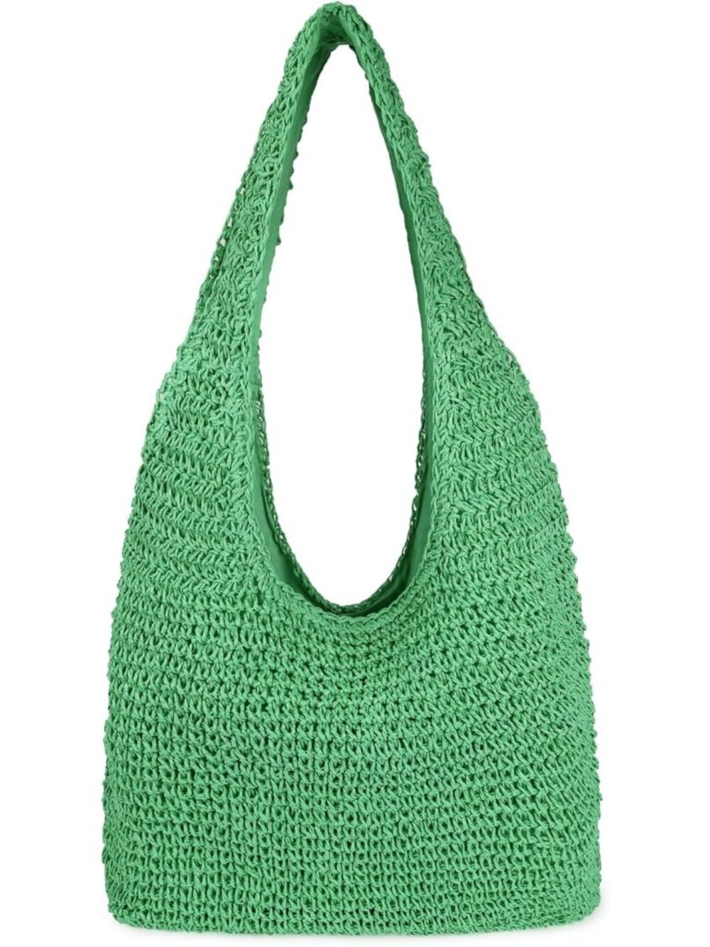 Women's Green Large Straw Beach Bag Handmade Woven Shoulder Bags for Summer